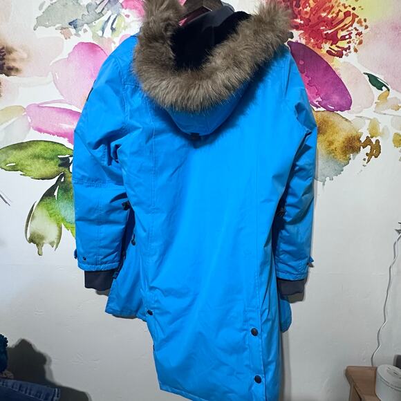 NFL Super Bowl LII Media Parka Blue Football Coat Size Large 2018 Fur Hooded - Picture 2 of 8